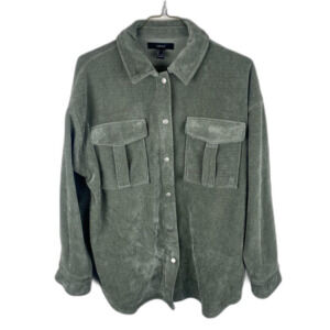 Forever 21 Men's Large Corduroy Button Up Jacket Oversized Baggy Green Coat